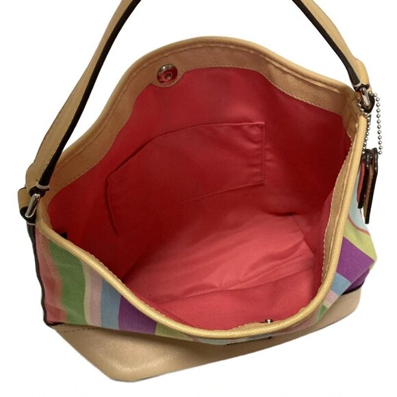 COACH - Beige Light Brown Multi Canvas Leather Handbag - Picture 6 of 10